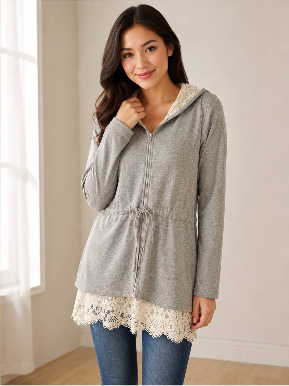 Altar'd State Cream Lace-Trimmed Top